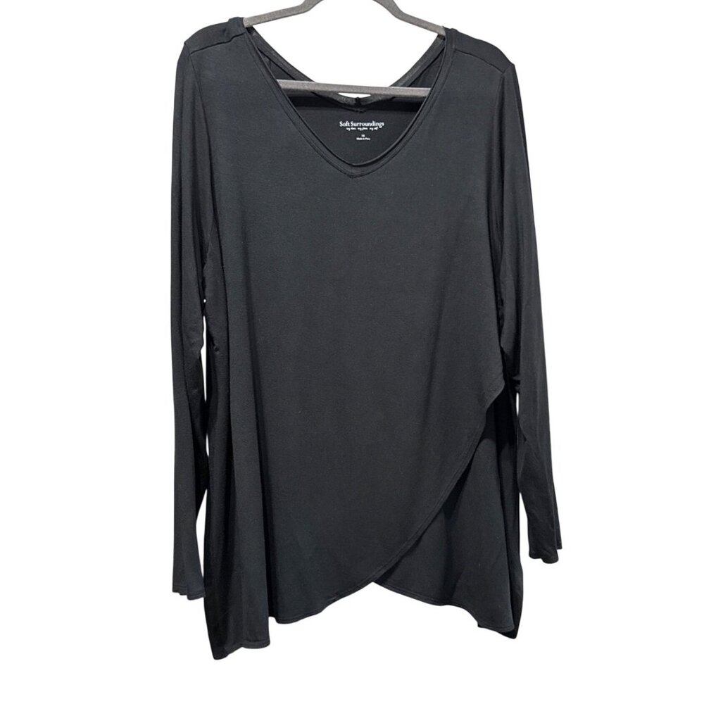 Soft Surroundings Black Wrap Style Long Sleeve V Neck Top Size 1X